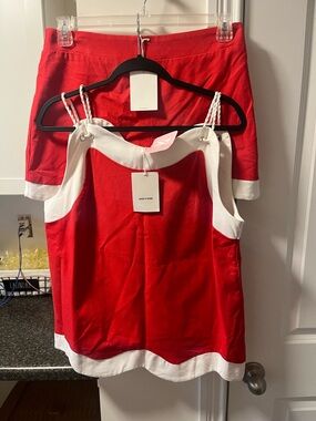 AUREUM Red shorts and matching top with White Trim and Braided Rope Straps